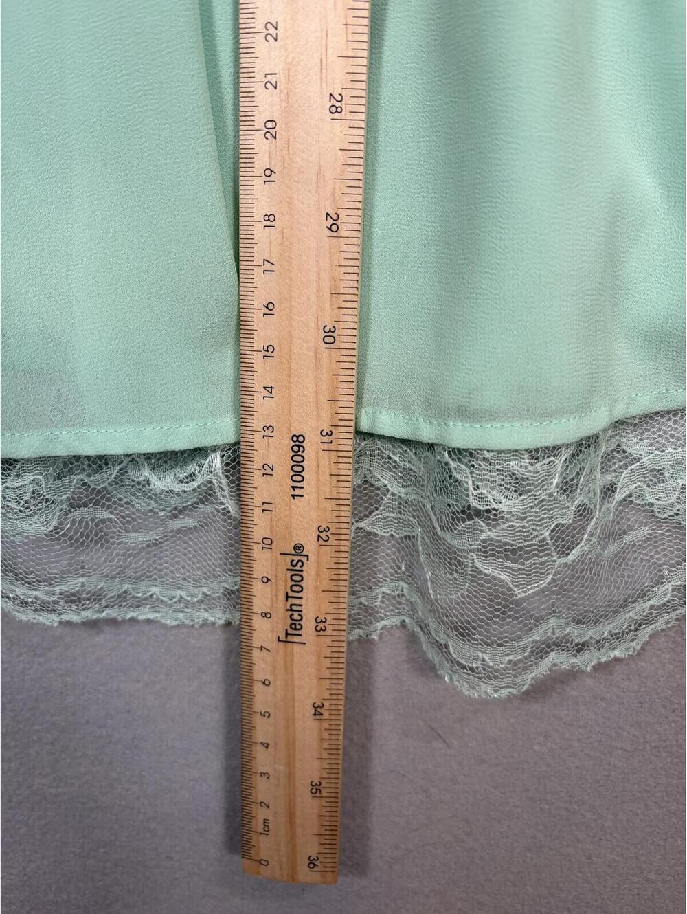 Dina Be Mint Green Chiffon Fit & Flare Dress Lace Hem Sleeveless Halter Size M - Picture 8 of 11